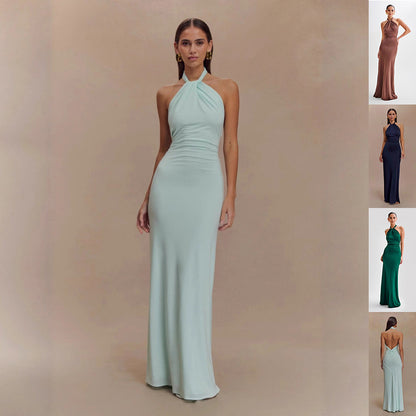 Ins Bodycon Halter Dress Sexy Backless Slim Fit Waist Slimming Maxi Dresses Prom Party Club Clothing For Women