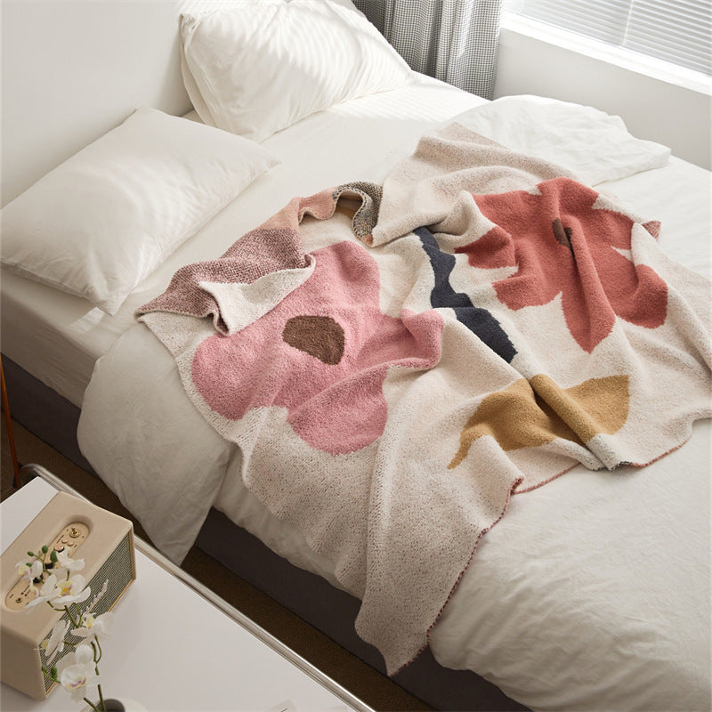 Bedroom Knitted Flower Pattern Blanket