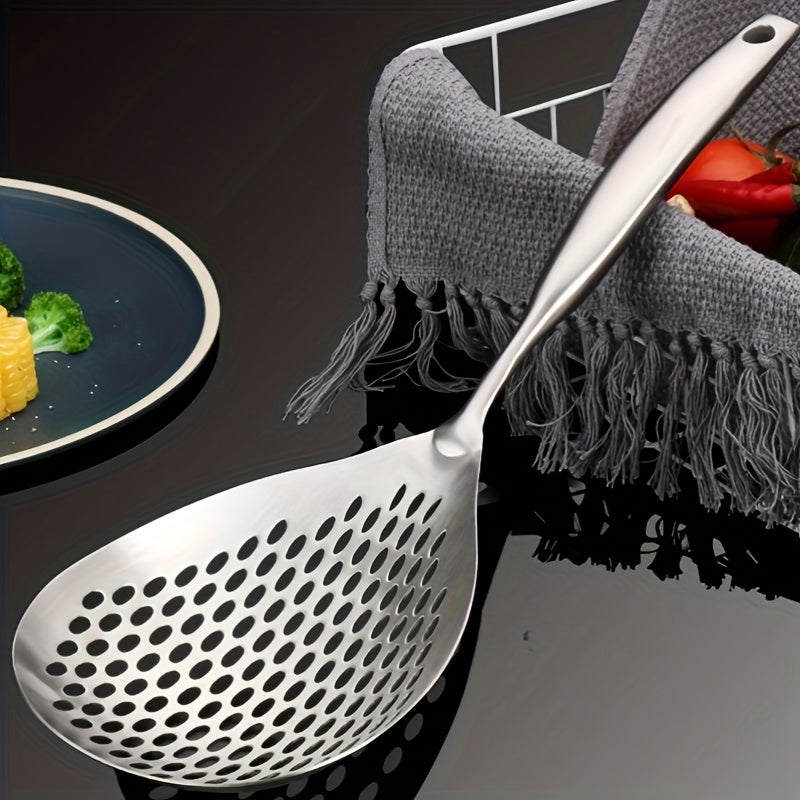 1pc Stainless Steel Large Colander Skimmer, Kitchen Strainer For Frying & Hot Pot, Draining Accessory For Cooking & Baking, Durable Utensil For Restaurant Use Eid Al-Adha Mubarak