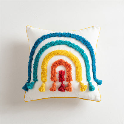 Bag Haircut Moroccan Style Cotton Canvas Tufted Rainbow Geometric Stripe Pillowcase Model Home Sofa Cushion Cover