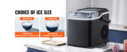 VEVOR Countertop Ice Maker, Self-Cleaning Portable Ice Maker with Ice Scoop and Basket, Ice Machine with 2 Sizes Bullet Ice