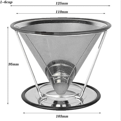 V60 Stainless Steel With Base Filter-free Paper Strainer Coffee Filter