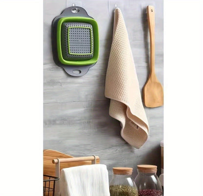 2pcs, Silicone Colander, Foldable Silicone Colander, Vegetable Washing Basket Strainer, Household Fruit Washing Basket Strainer, Kitchen Sink Folding Square Drain Basket, Fruit And Vegetable Basket, Kitchen Accessaries, Back