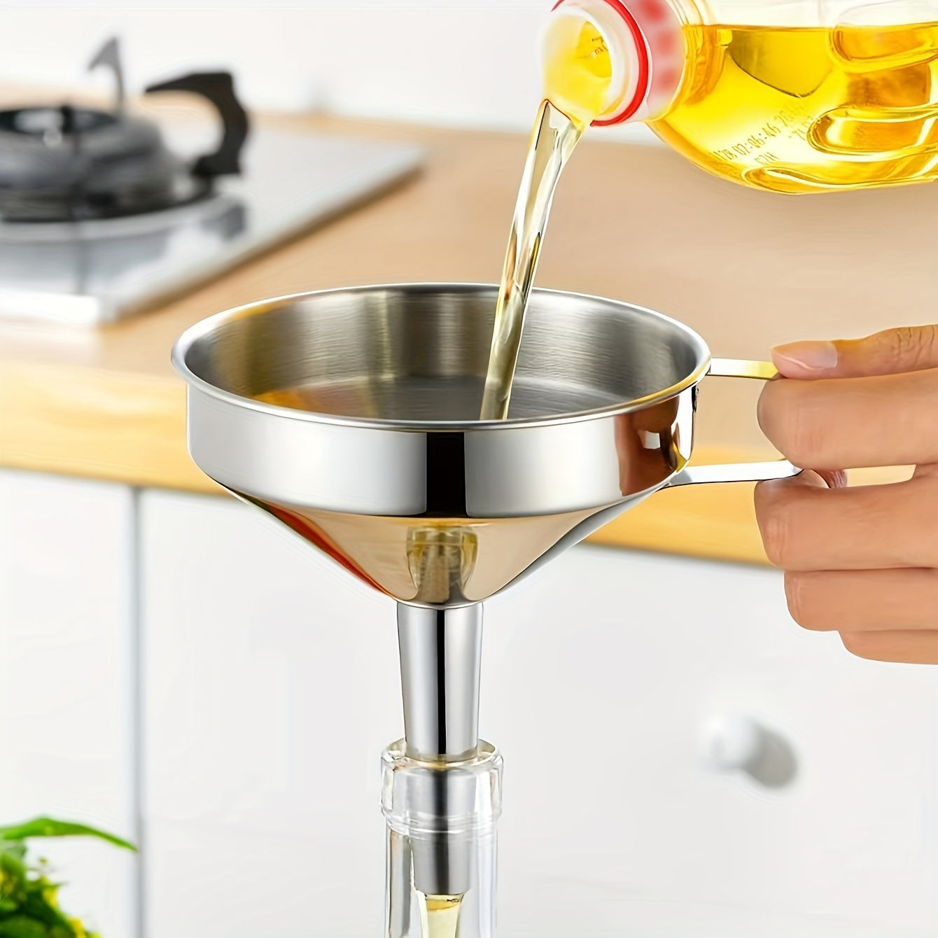 Large 304 Stainless Steel Funnel - Easy Oil Strainer with Filter Screen for Mess-Free Pouring, Leak-Resistant Kitchen Essential for Cooking and Baking - Eid Al-Adha Mubarak Gift Idea