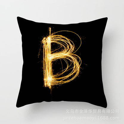 Pillow Cover Home Decor Black Golden Letter Printed Cushion
