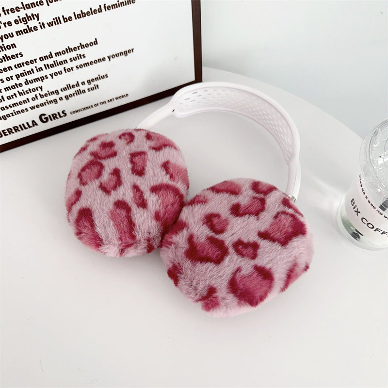 Plush Solid Color Leopard Print Head-mounted Headphone Case