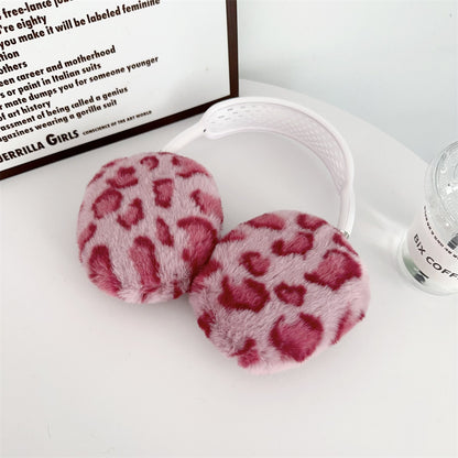 Plush Solid Color Leopard Print Head-mounted Headphone Case