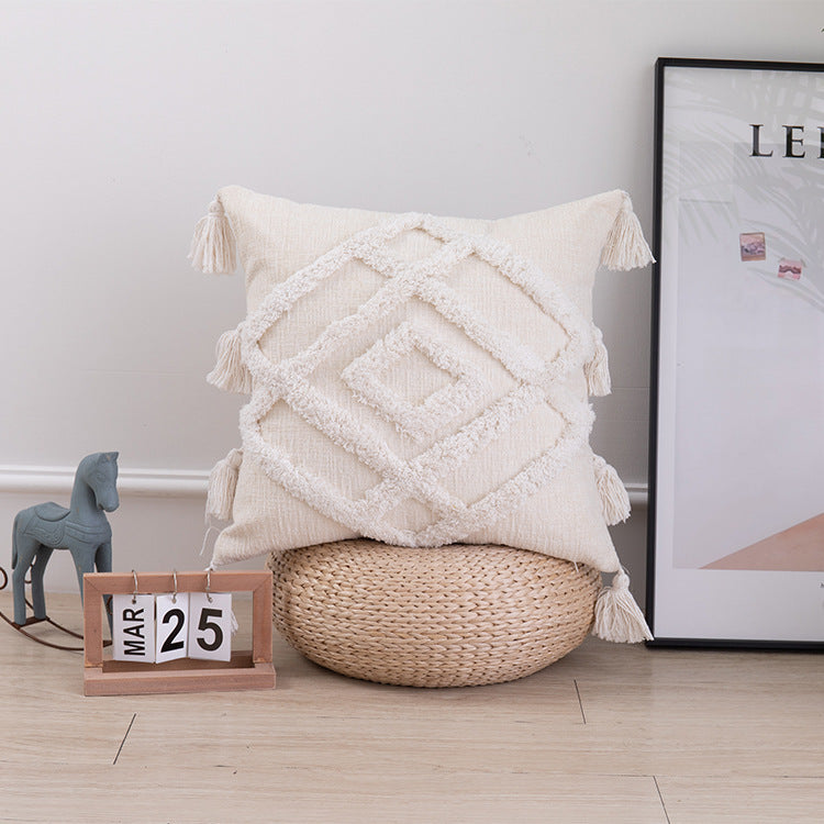 Tufted Cotton And Linen Blended Cushion And Pillowcase
