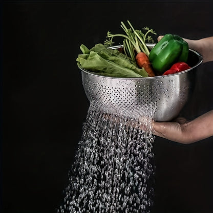 Stainless Steel Colander Strainer with Fine Mesh - Slant Bottom Draining Bowl for Rice, Vegetables, Fruits, Beans, and Pasta Washing, Kitchen Colander with Quick Drain Design, Food-Safe Material