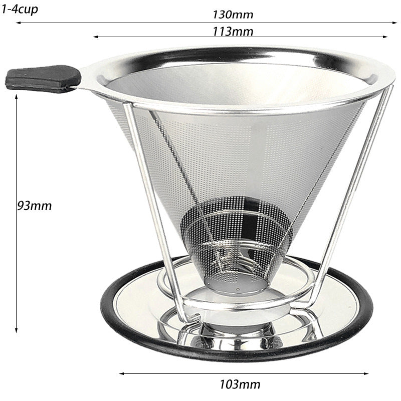V60 Stainless Steel With Base Filter-free Paper Strainer Coffee Filter