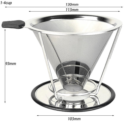 V60 Stainless Steel With Base Filter-free Paper Strainer Coffee Filter