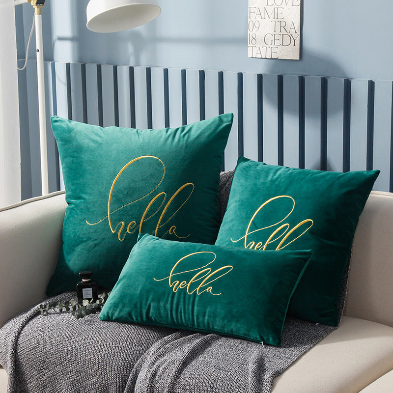 Simple Solid Color Gold Thread Embroidery Couch Pillow Netherlands Velvet Model Room Office Small Waist