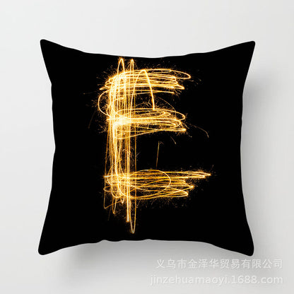 Pillow Cover Home Decor Black Golden Letter Printed Cushion