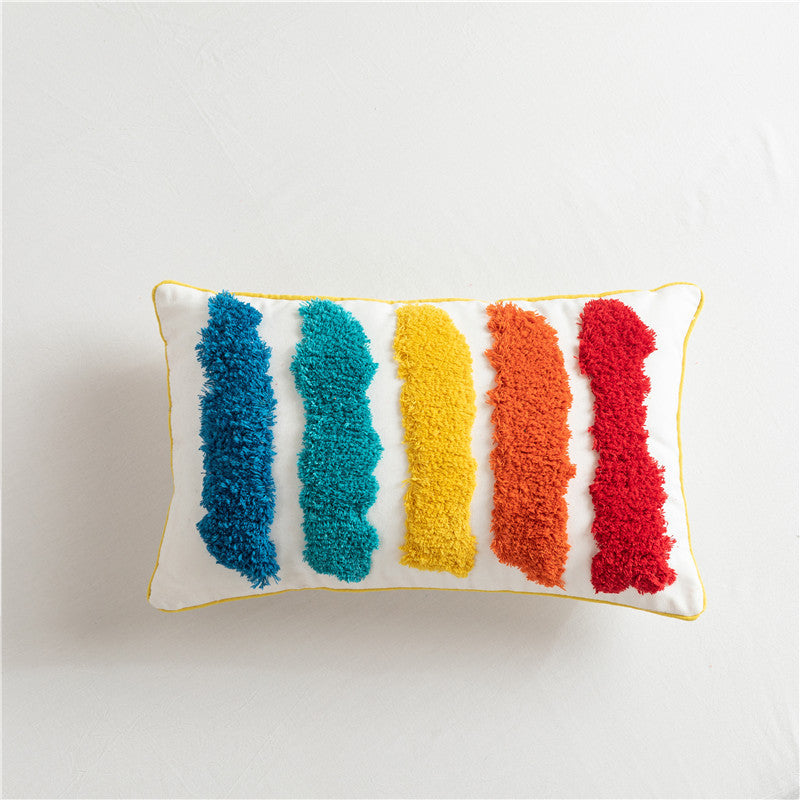 Bag Haircut Moroccan Style Cotton Canvas Tufted Rainbow Geometric Stripe Pillowcase Model Home Sofa Cushion Cover