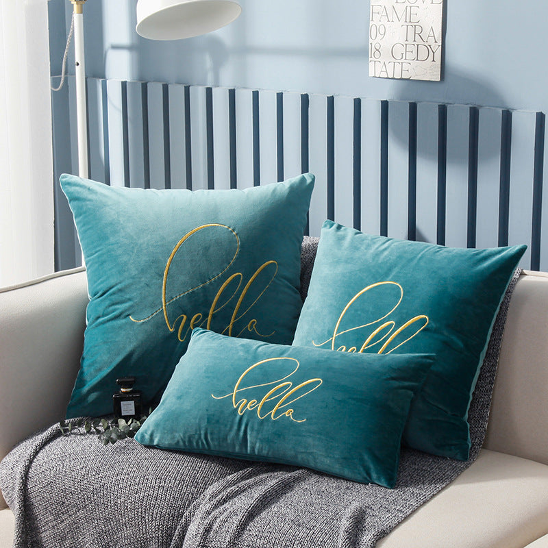 Simple Solid Color Gold Thread Embroidery Couch Pillow Netherlands Velvet Model Room Office Small Waist