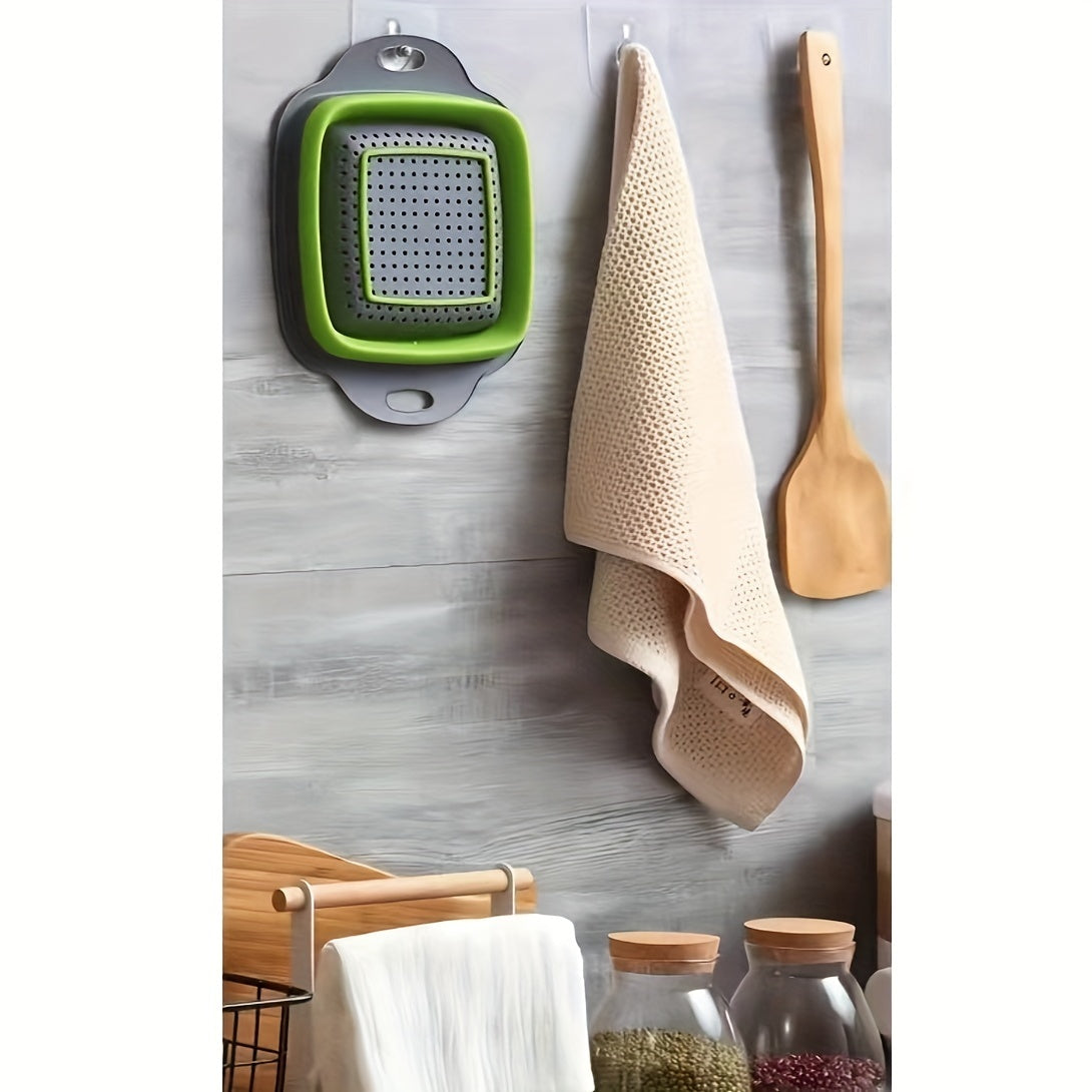 2pcs, Silicone Colander, Foldable Silicone Colander, Vegetable Washing Basket Strainer, Household Fruit Washing Basket Strainer, Kitchen Sink Folding Square Drain Basket, Fruit And Vegetable Basket, Kitchen Accessaries, Back