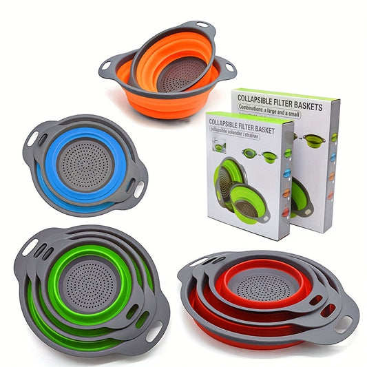 2pcs, Foldable Silicone Colander - Space-Saving Strainer for Vegetables and Fruits - Perfect for Small Kitchens, Dorms, and RVs
