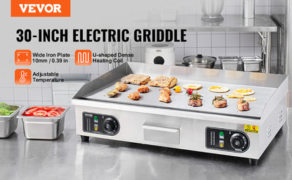 VEVOR 26/30 inch Commercial Electric Countertop Griddle Flat Top Griddle 2800W 122℉-572 ℉ Adjustable Temp for Home Restaurant