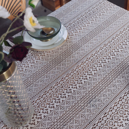 Lace Hollow Dining Table Fabric White