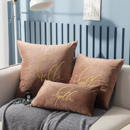Simple Solid Color Gold Thread Embroidery Couch Pillow Netherlands Velvet Model Room Office Small Waist