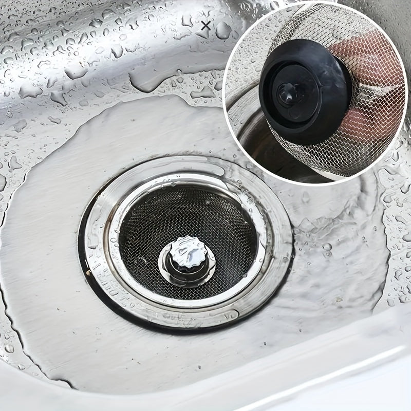 2pcs Kitchen Sink Strainer With Handle & Stopper Replacement Sink Drain Basket Stainless Steel Mesh Filter Strainers Waste Hole Trap For Hotels&restaurant Kitchen