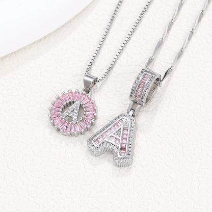 Rock Sugar 26-letter Pendant Necklace For Women, Copper Inlaid Zircon Round Flower Jewelry Set