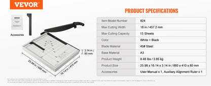 VEVOR Paper Cutter Guillotine Trimmer 15"/18" Cut Length 16/20 Sheets Capacity Heavy Duty Paper Cutter for Home Office School