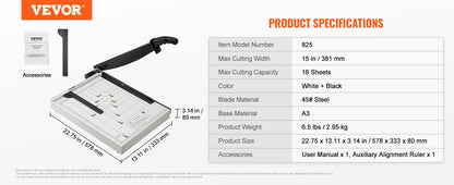 VEVOR Paper Cutter Guillotine Trimmer 15"/18" Cut Length 16/20 Sheets Capacity Heavy Duty Paper Cutter for Home Office School
