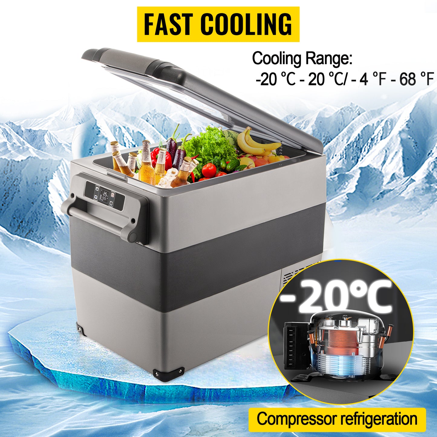 VEVOR 22L 35L 45L 55L Car Refrigerator Mini Fridge Freezer Portable Compressor Cooler 12/24V DC 110-240V Ice Box for Camping