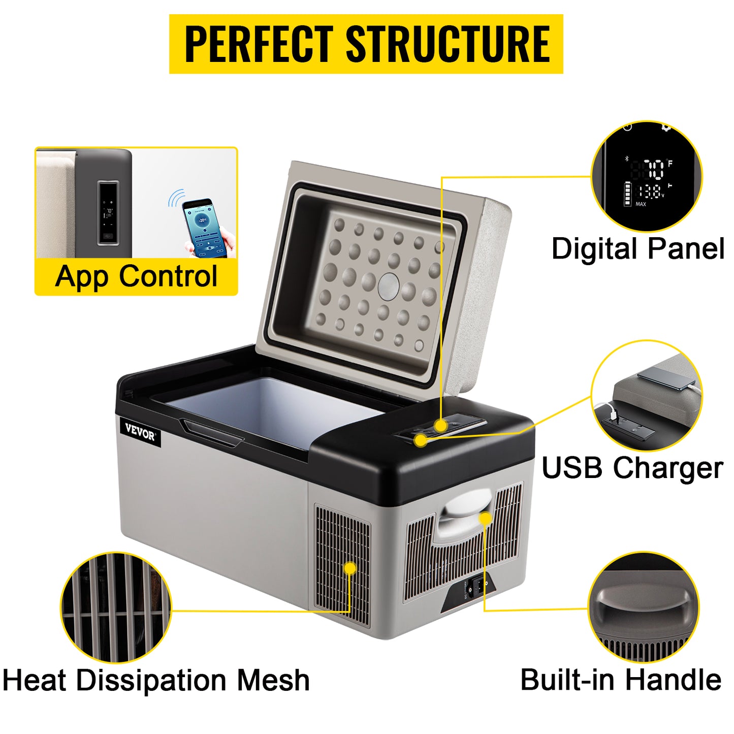 VEVOR Car Refrigerator 20L Compressor Portable Small Refrigerator Freezer Mini Electric Cooler for Driving Travel Fishing Outdoo