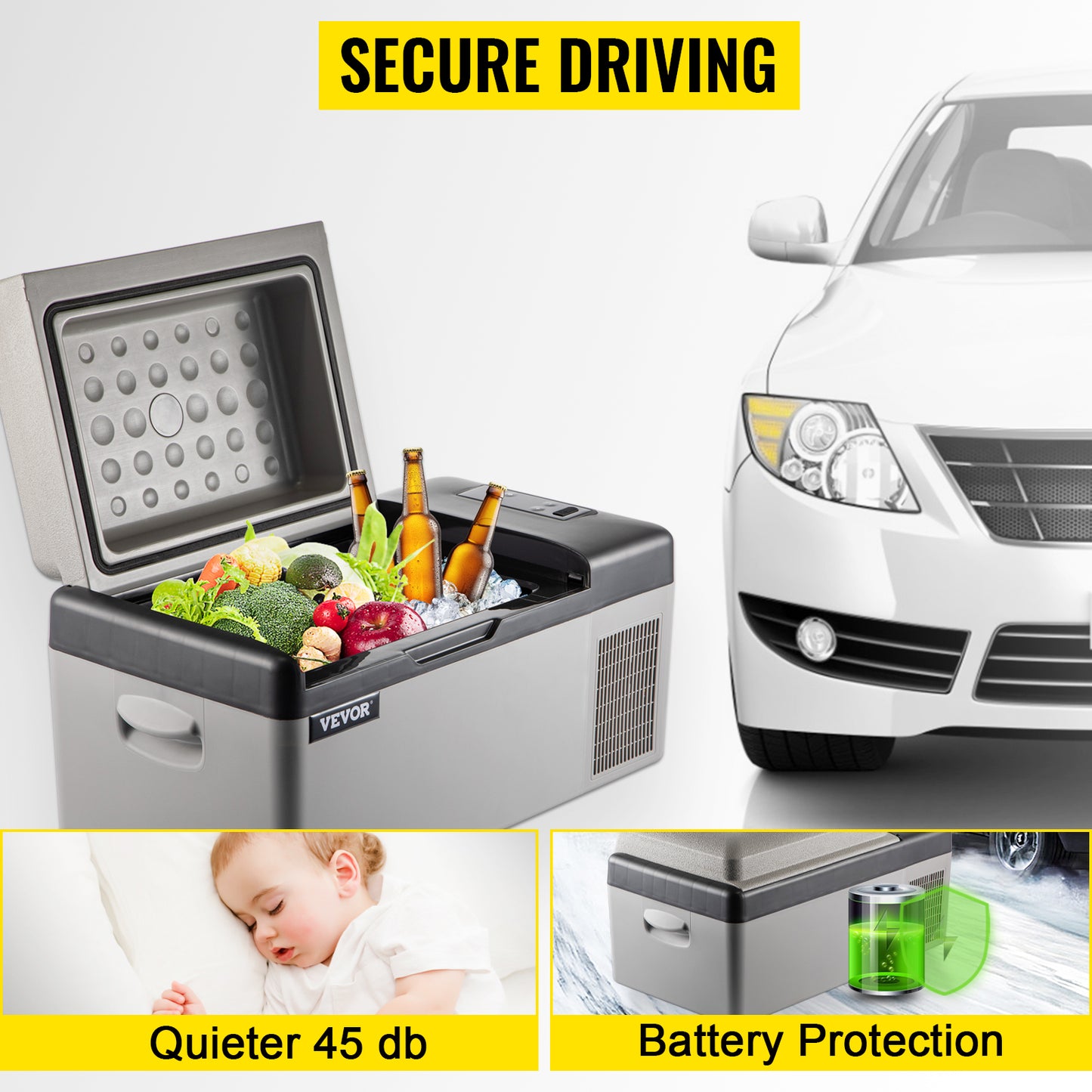 VEVOR Car Refrigerator 20L Compressor Portable Small Refrigerator Freezer Mini Electric Cooler for Driving Travel Fishing Outdoo