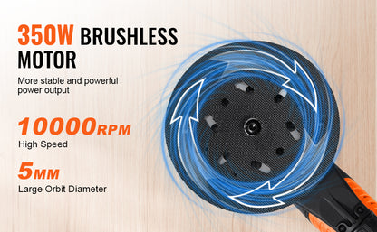 VEVOR Random Orbital Sander 350W Brushless 10000 PRM 6 Variable Speed Electric Orbital Sander for Woodworking Detailing Sanding