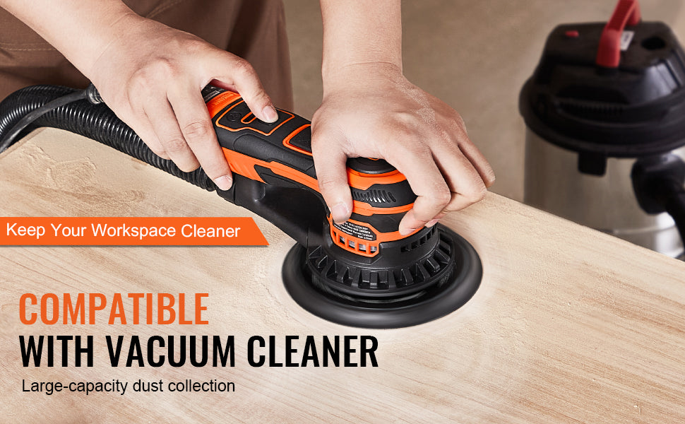 VEVOR Random Orbital Sander 350W Brushless 10000 PRM 6 Variable Speed Electric Orbital Sander for Woodworking Detailing Sanding