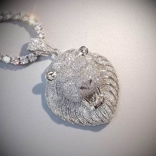Bling Iced Out Necklace Micro Pave Cubic Zircon Lion Head Pendant for Men Women Gifts Luxury Hip Hop Jewelry