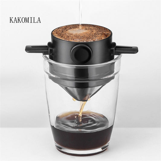 Reusable Coffee Filter Portable Coffee Travel Cup Set Stainless Steel Hand Brew Coffee Dripper Foldable Stand Coffee Dripper